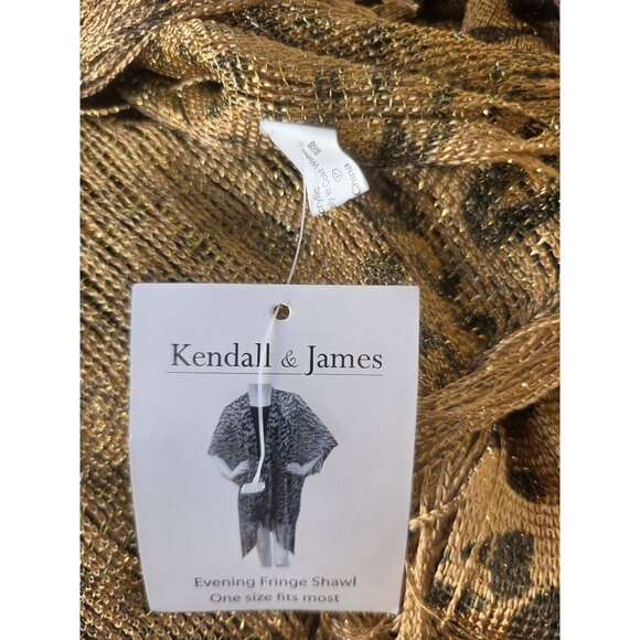 Kendall James Gold Metallic Leopard Fringe Shawl Womens OS Evening CoverUp NWT - Picture 3 of 10